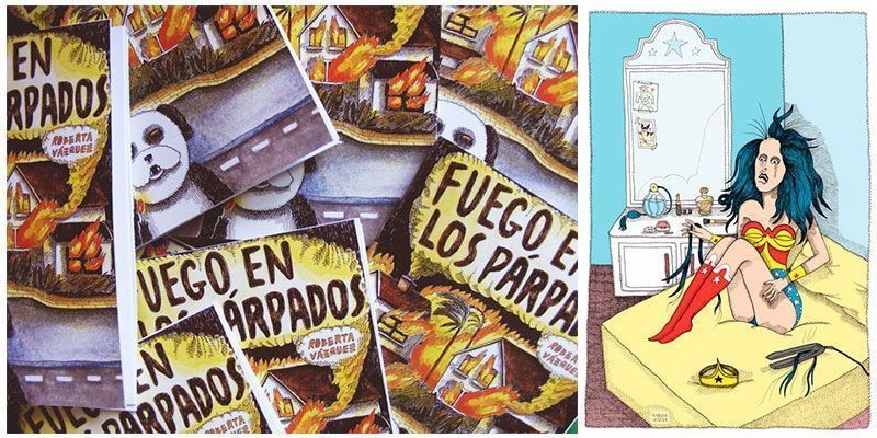  Portada del fanzine Fuego en los párpados y una ilustración de su autora Roberta Vázquez 
